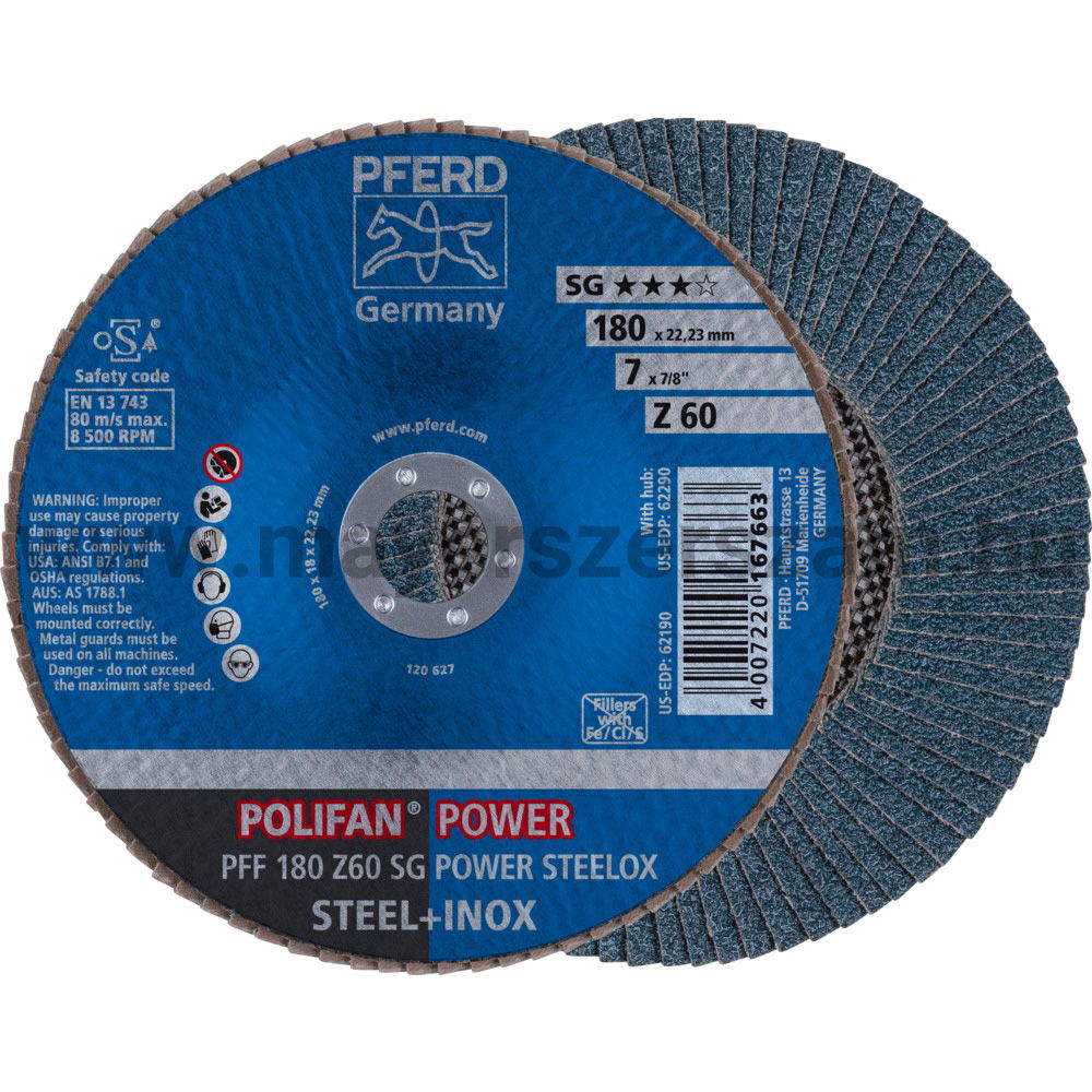 POLIFAN LEGYEZŐLAPOS CSISZOLÓKORONG PFF 180 Z60 SG POWER STEELOX termék fő termékképe