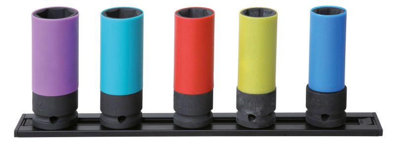 Beta 720LC/PM5 5 DARABOS GÉPI DUGÓKULCS KÉSZLET KERÉKANYÁKHOZ SZÍNES POLIMER BETÉTEKKEL, 1/2" MÁGNESES TARTÓSÍNEN termék fő termékképe