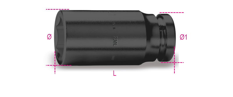 Beta 730L 55 Hatszögű gépi dugókulcs, 1,1/2"-os négyszögletes csatlakozó, hosszú, foszfátozott termék fő termékképe