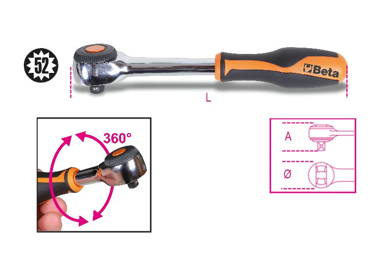 Beta 910/58 Irányváltós racsni 3/8" 52 fogú termék fő termékképe