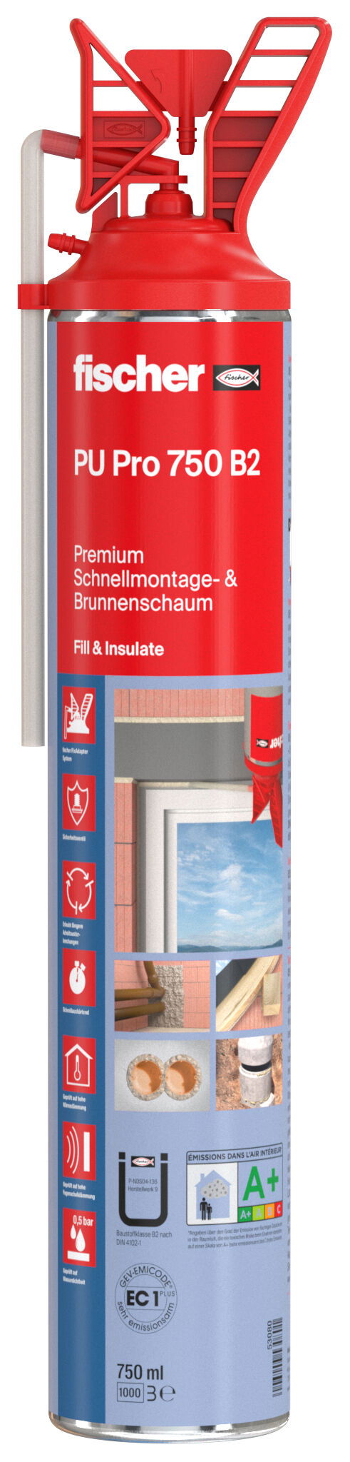 Fischer PU 1/750 B2 egykomponensű gyorsszerelő hab, bézs, 750 ml termék fő termékképe
