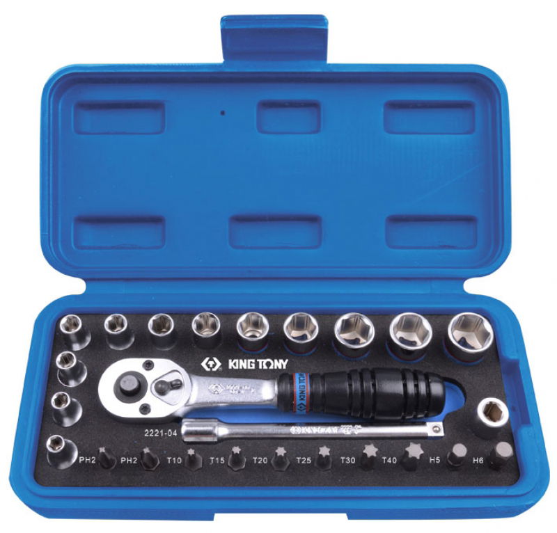 King Tony 25 részes 1/4"-os dugókulcs- és bithegykészlet, EVA tálcás  2525MRE termék fő termékképe