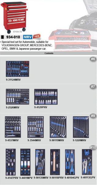 King Tony 286 részes, 7 fiókos szerszámoskocsi EVA 934-010MRV termék fő termékképe