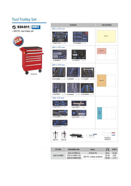 King Tony 325 részes, 7 fiókos szerszámoskocsi 934-011MRV termék fő termékképe